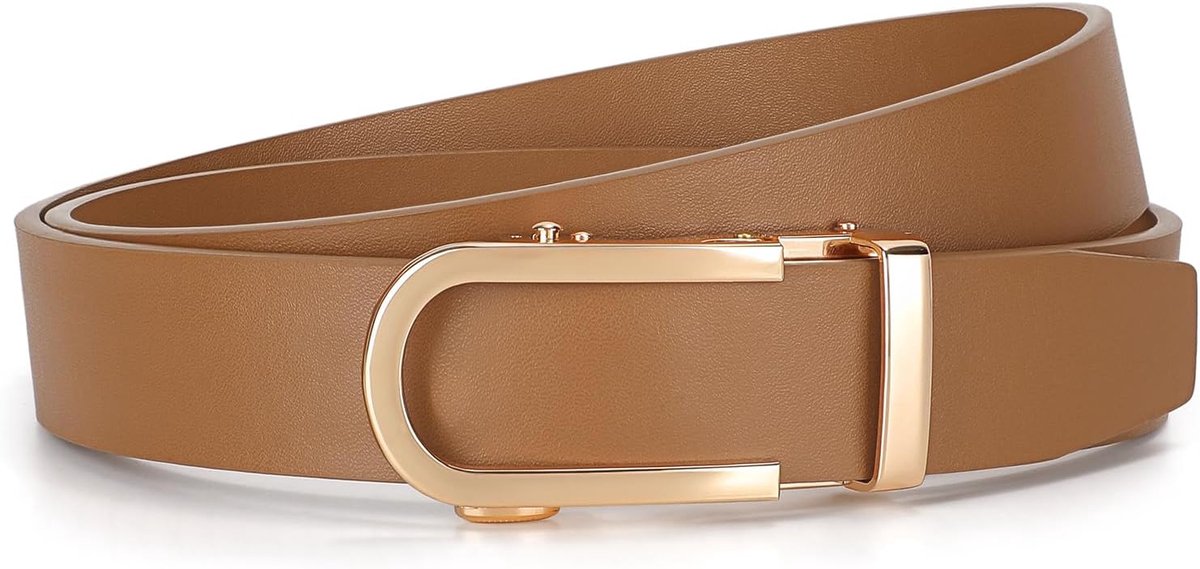 Ratelriem voor dames, 3,1 cm breed, automatische leren riem voor jeansbroeken met gouden schuifgesp