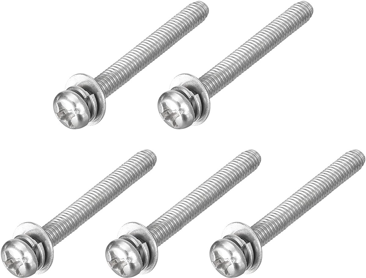 M3 x 25 mm 304 roestvrij staal Phillips Pan Head machineschroeven bouten gecombineerd met veerring en sluitringen 5 stuks