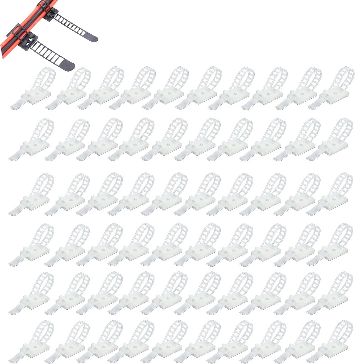 50 stuks 1,2 inch breedte witte verstelbare zelfklevende kabelriemen - snoerklemmen voor draadbeheer - herbruikbare kabelbinders voor thuis, kantoor, auto en meer