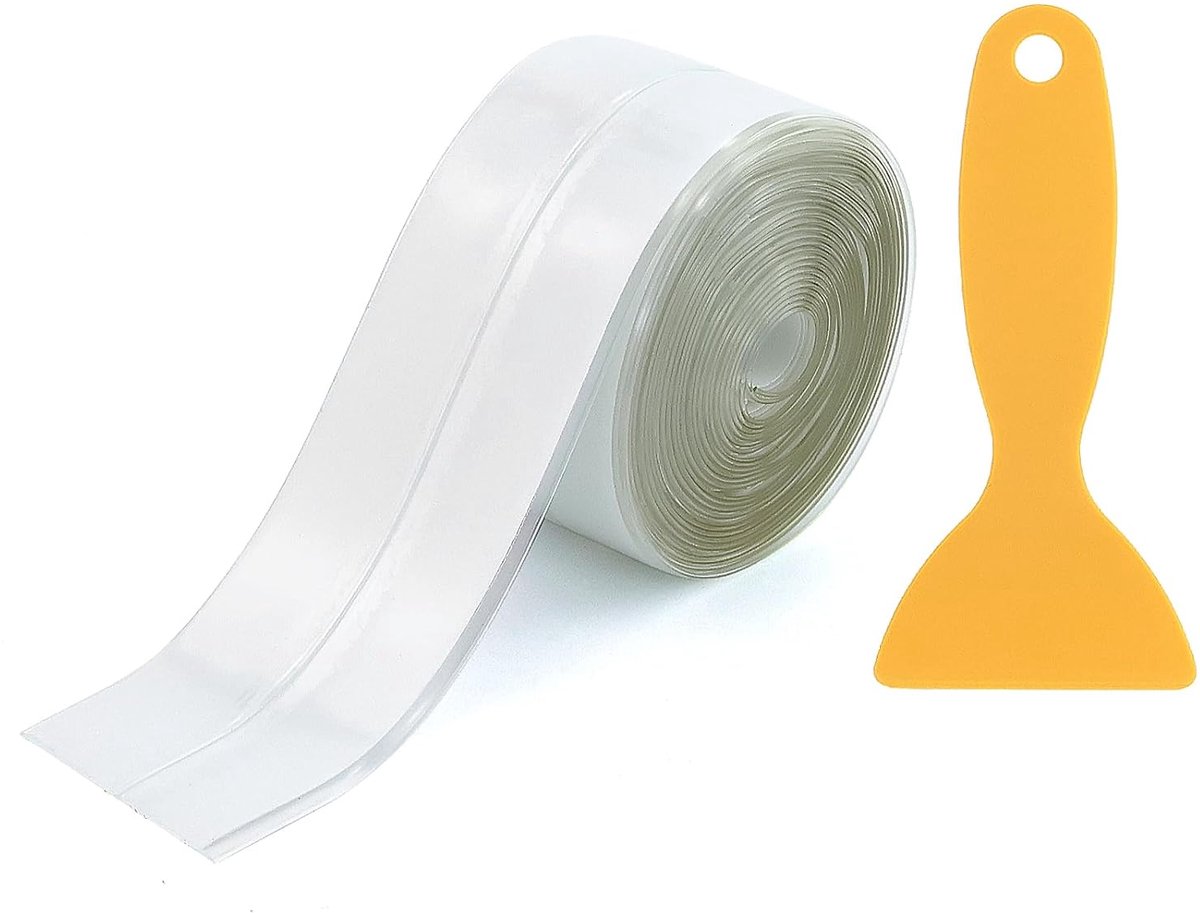 1 stuk transparante afdichtingstape, zelfklevend, pvc, waterdichte tape met schraper, waterdichte voegenband, schimmelwerend, voor keuken, badkamer, toilet, wandplafond