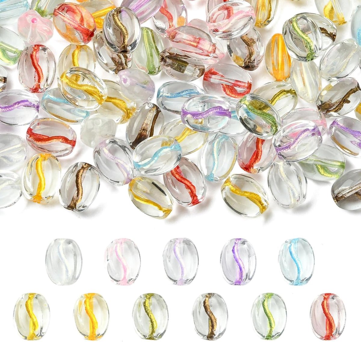 100 stuks gemengde kleuren transparante koffieboon glaskralen drinken koffie thema spacer kralen voor doe-het-zelf sieraden armband ketting oorbel ambachten tas sleutelhanger decor