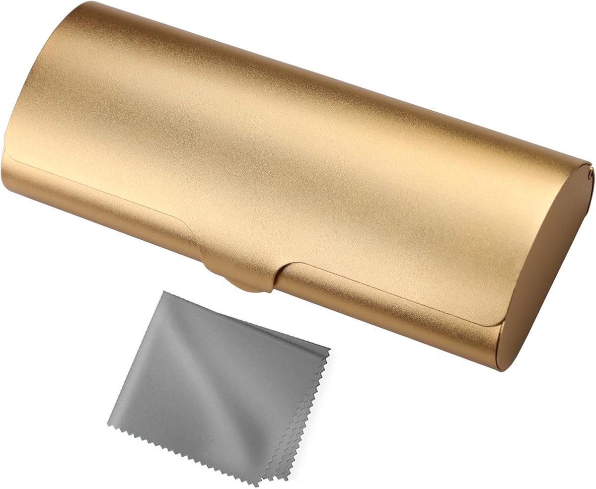 metalen aluminium harde schaal brillenkoker met microvezel reinigingsdoek voor zonnebrillen en leesbrillen, geschikt voor vrouwen en mannen