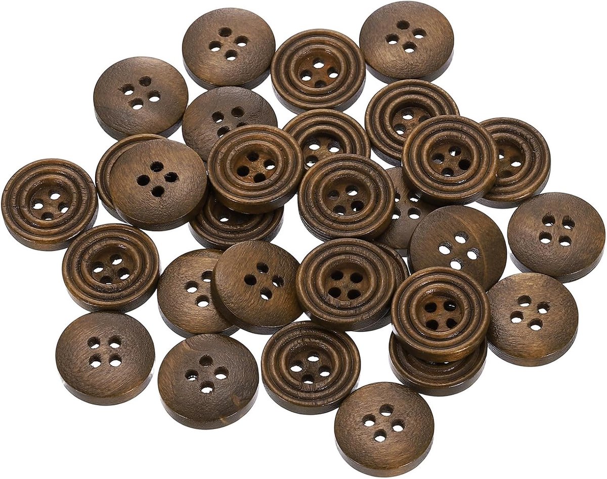 Knopen 5/8 inch (15 mm) ronde platte 4-gaten houten knopen ter vervanging voor naaikleding handgemaakt knutselwerk bruin