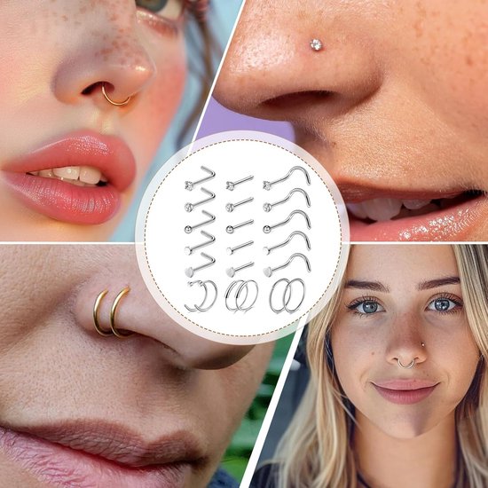 21-30 stuks, 20 g, 316L roestvrij staal, zilver/goud, schroef, straight, L-vorm, met zirkonia, nostril-piercing, sieraad voor vrouwen en mannen — afbeelding 5