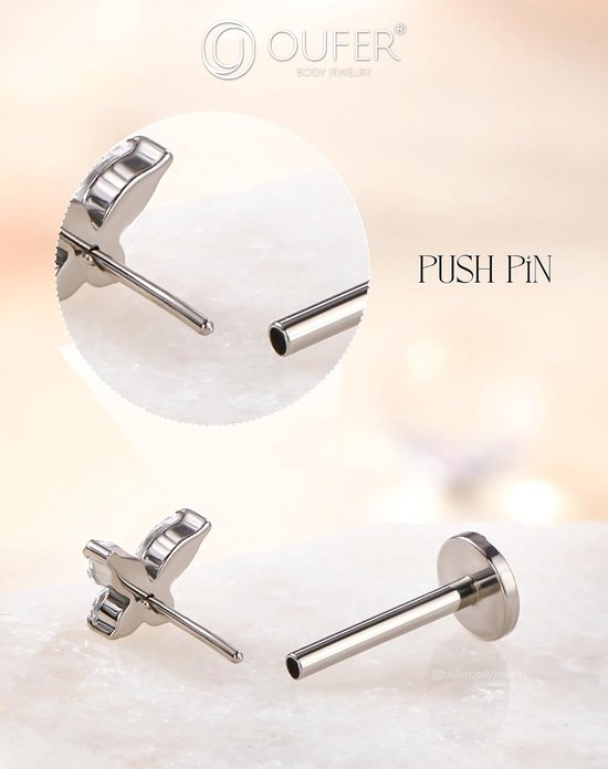 Body Piercing 18G Surgical Steel Lip Piercing Hypoallergenic Butterfly Helix Stud Clear Cubic Zirconia Tragus Conch Labret Piercing Jewelry 6/8mm Flat Back Earring — afbeelding 3