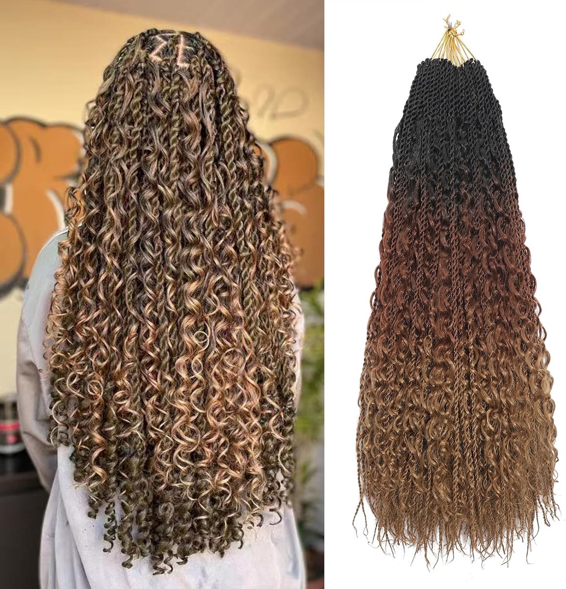 Boho Box Braids Crochet hair 24 Inch 8 Packs Pre Looped Water Wave Crochet Hair for Women Hair Extension (T1B-30-27, 24 Inch(8 Packs))