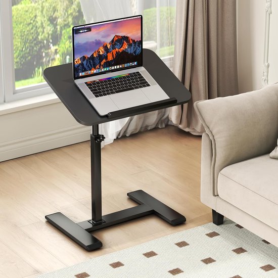 Bijzettafel C-vorm in hoogte verstelbaar, 360° draaibaar laptop stand sofa bijzettafel, mobiele salontafel hout kleine tafel (zwart) — afbeelding 4