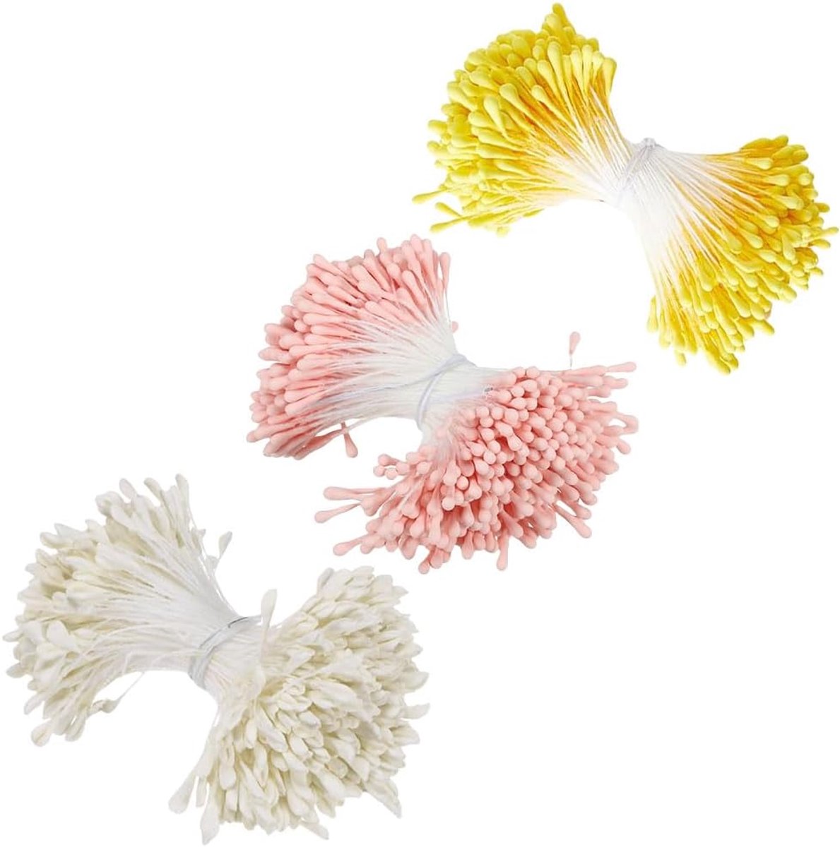 kunstbloemen, 1140 stuks, dubbele bloembruggen, 2 mm, pistillekoppen voor tulpen, boeket, bloemenborstelaccessoires (wit, goud en roze)