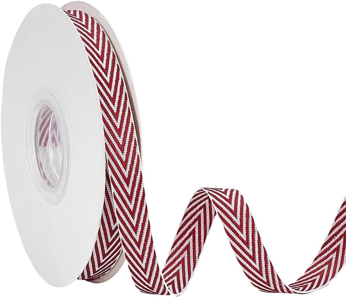 9,8 Yards Rood Visgraat Lint, 3/8 Inch Brede Twill Tape Trim Strap Dubbelzijdig Polyester Rood Wit Gestreepte Versieringen Benodigdheden Voor DIY Naaien Kledingstuk Riem Hoeden