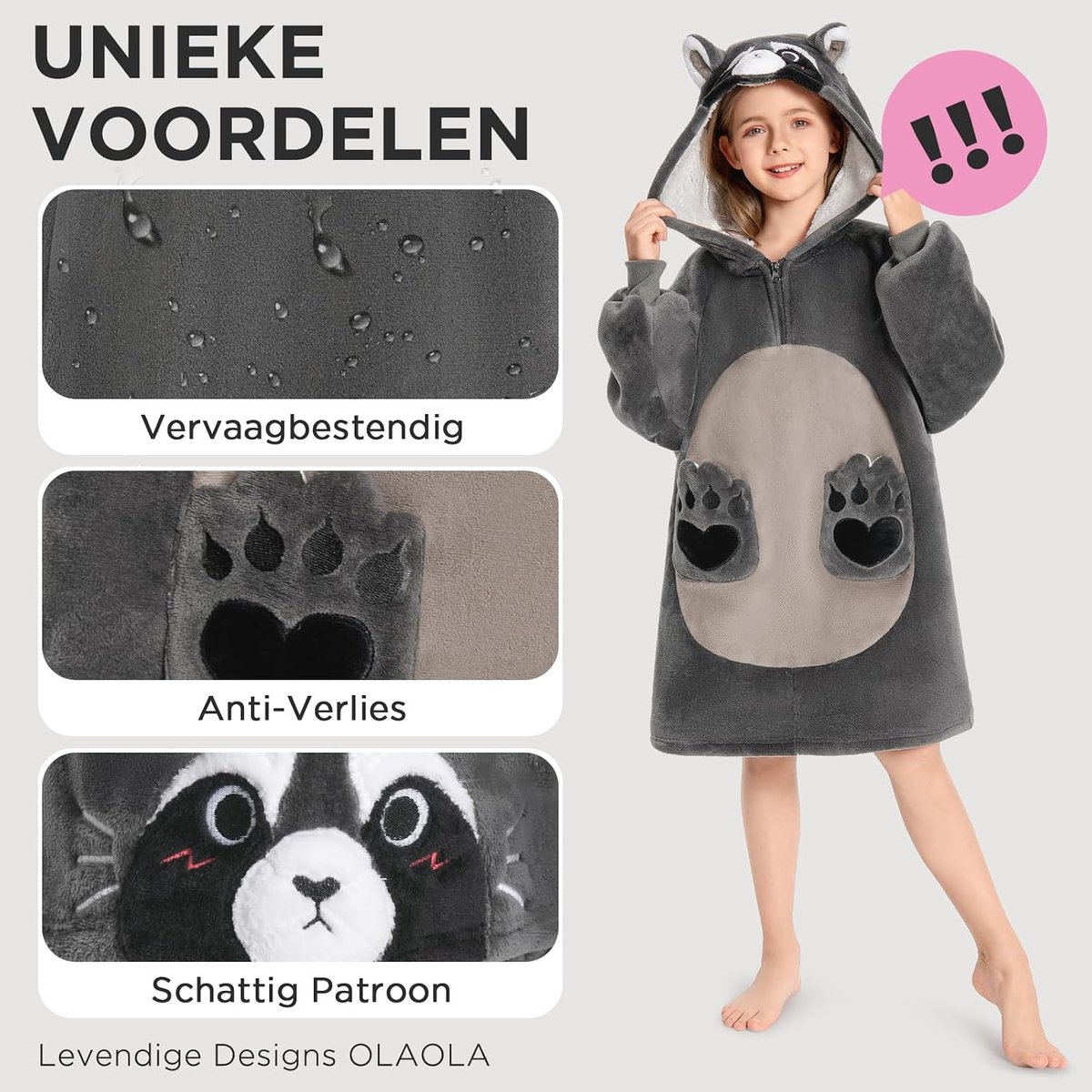 Wasbeer Overmaat Hoodie Deken voor kind, Sherpa Fleece Draagbare Deken met Mouwen & Zakken, Zacht Warm Knus Deken Met Capuchon, Donszacht Dekentrui voor Meisjes Jongens
