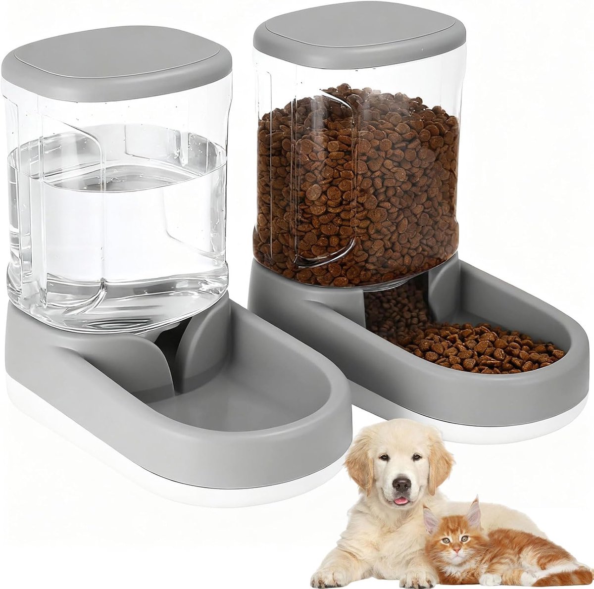 voederdispenser voor katten en honden, 2 x 3,8 l, automatische voerdispenser, kattenvoerdispenser en kattenwaterdispenser voor kleine en middelgrote huisdieren