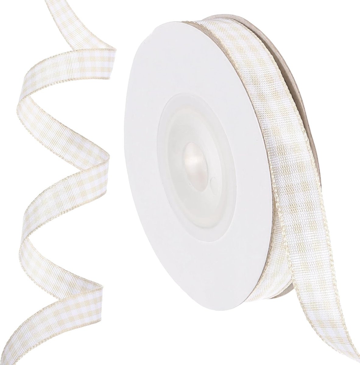 Geruit lint, kaki en wit ginghamlint van 10 m x 0,4 inch voor Thanksgiving, strik, krans, knutselen, verjaardag, bruiloft