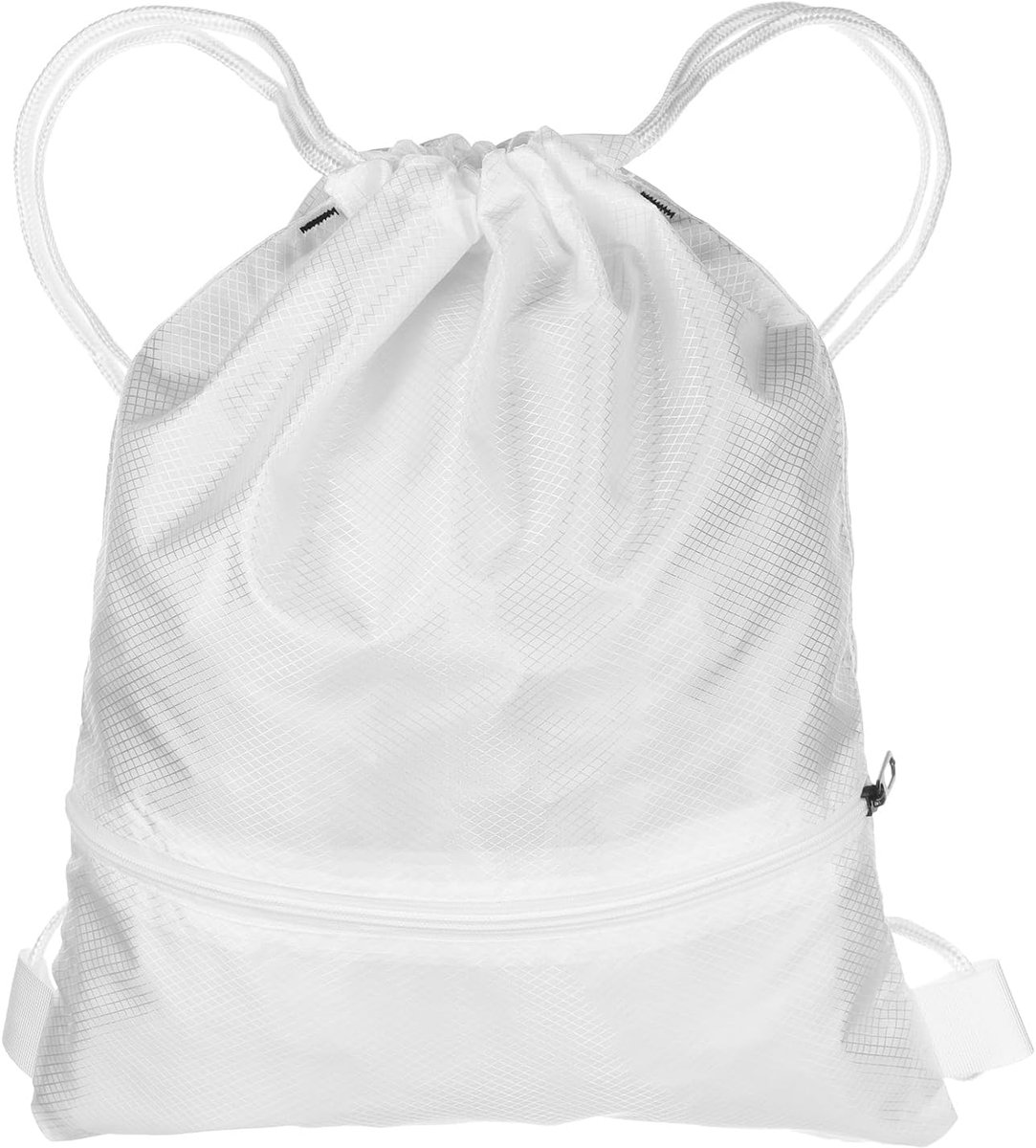 Gymtas, rugzak, 14,6 x 17,9 inch, Oxford-stof, grote verpakking, trekkoord, uniseks, waterdichte tas met ritssluiting voor sport, sportschool, reizen, zwemmen, strand, wit