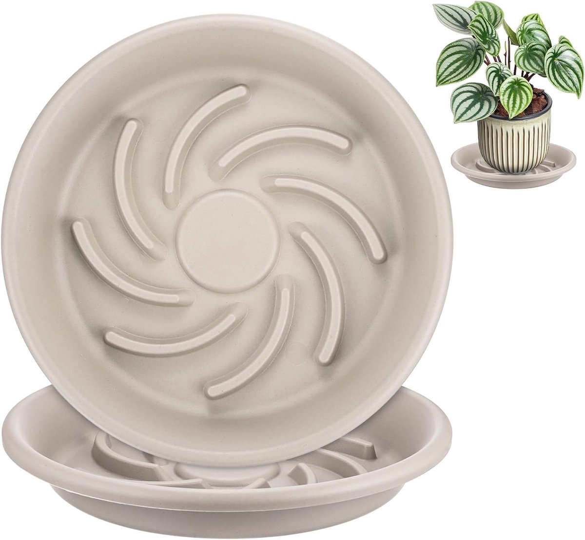 Schotels, 9,4 inch ID anti-rot wortel hars bloempot plantenschotels voor binnen/buiten, bloempot druppelbak [11,8 inch OD, grijs wit]