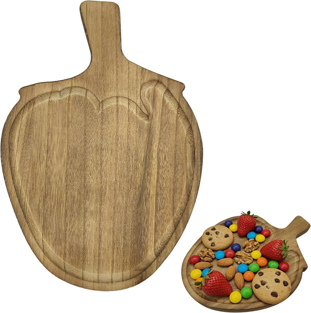 snoepdienblad hout decoratie kom servies vleeswaren schotel fruit noten onregelmatig bord snack borden dessert dienblad creatief serveren fruitvorm (aardbei)