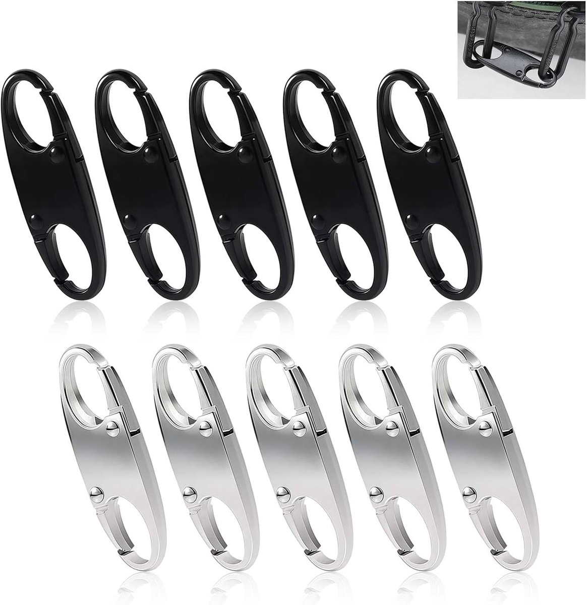 10 stuks diefstalbeveiliging, rugzakrits, anti-diefstalsluiting voor bagage, rugzak, handtas, portemonnee, ritssluitingsschuiver, veelzijdig te gebruiken (zwart, zilver)