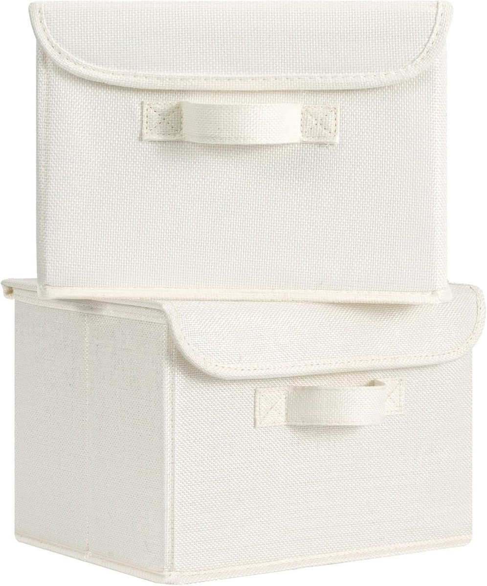 SAYS Kleine Opbergdozen met Deksel, Pak van 2 Stoffen Opbergdozen met Deksels, Opbergbakken Kledingkast Organiser Opbergen en Organiseren, Opvouwbare Opbergdoos voor Kleding - Geel Wit
