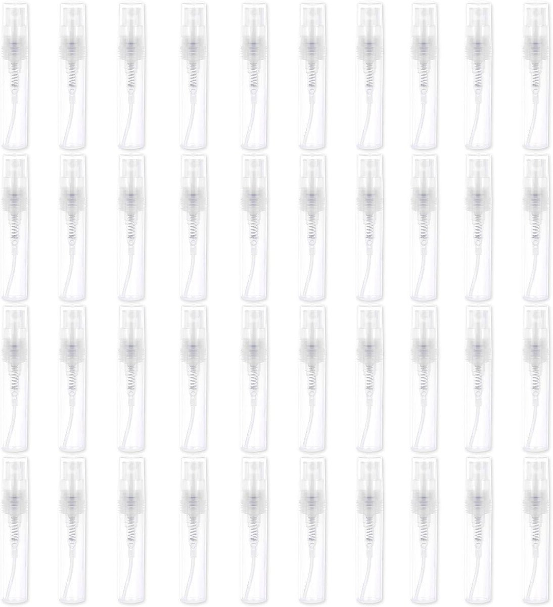 Spuitflessen met 40 stuks, transparante kunststof, kleine parfumflessen van 2 ml, herbruikbare spuitflessen, praktische reisdispenserflessen