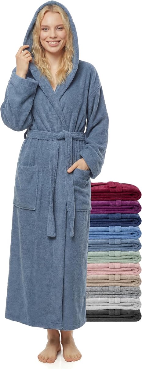 Badjas Extra Lang met Capuchon – 100% Katoen Badstof 380 g/m² – Sauna & Spa Ochtendjas, Enkel Lengte, Zacht en Absorberend, Maten S–XXL