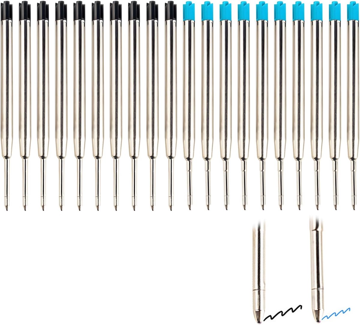 Penvullingen, gel-inktpenvullingen, medium punt 1,0 mm, compatibel met Parker balpennen voor professionals en studenten (zwart en blauw)