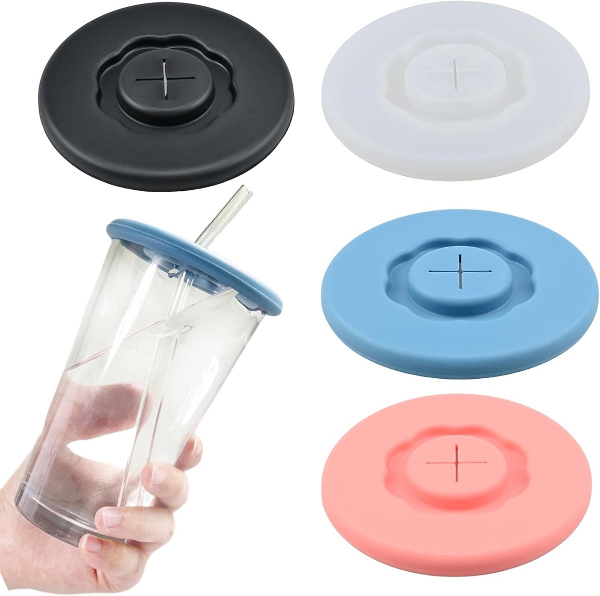 4 stuks- siliconen deksel-siliconen deksel rekbaar-siliconen deksels voor drinkglazen-siliconen deksels vershoud- Lekvrije siliconen deksel -herbruikbaar - anti-stof -Voor drinkglazen - Koffie bierpul-Siliconen bekerdeksel