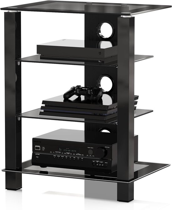 FITUEYES Hifi-meubel - Hifi Rack - 4-laags gehard glas - Hoogte verstelbaar - Kabelbeheer — afbeelding 2