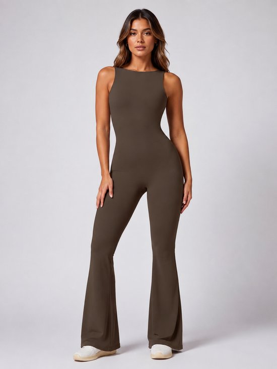 SparkNine Urbangoddes dames bodysuit - slim fit sport jumpsuit - M - bruin - mouwloos & sneldrogend - hoge elasticiteit - comfortabele fitness & casual outfit — afbeelding 3