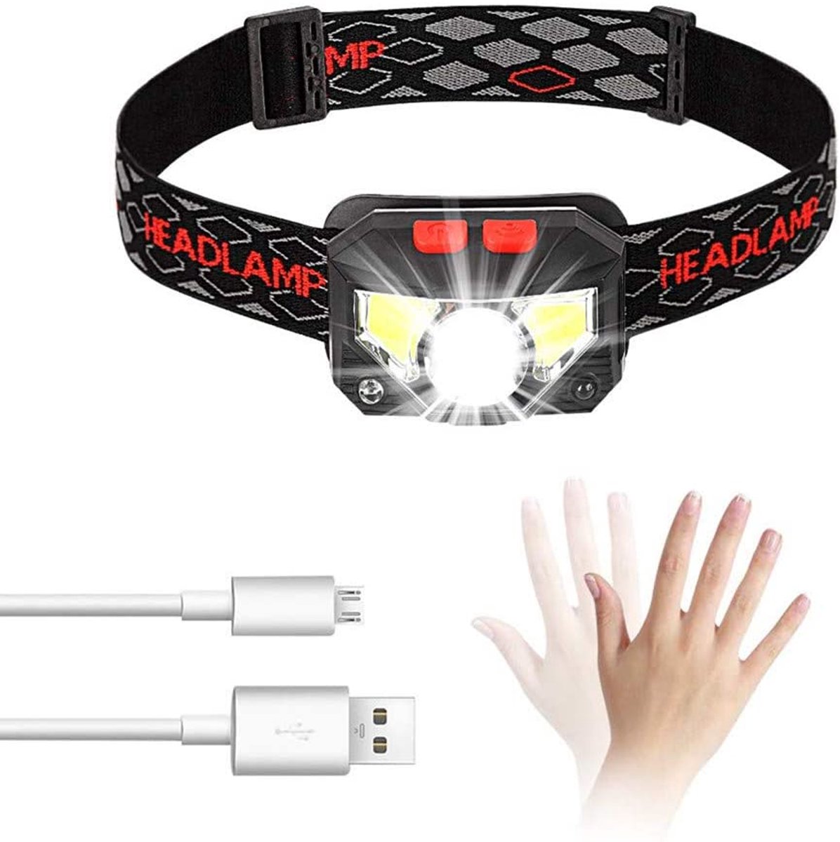 carmdering - LED Hoofdlamp USB Oplaadbaar - 800 Lumen - Bewegingssensor - 6 Lichtstanden - IPX45 Waterbestendig - Voor Kamperen, Hardlopen en Werken