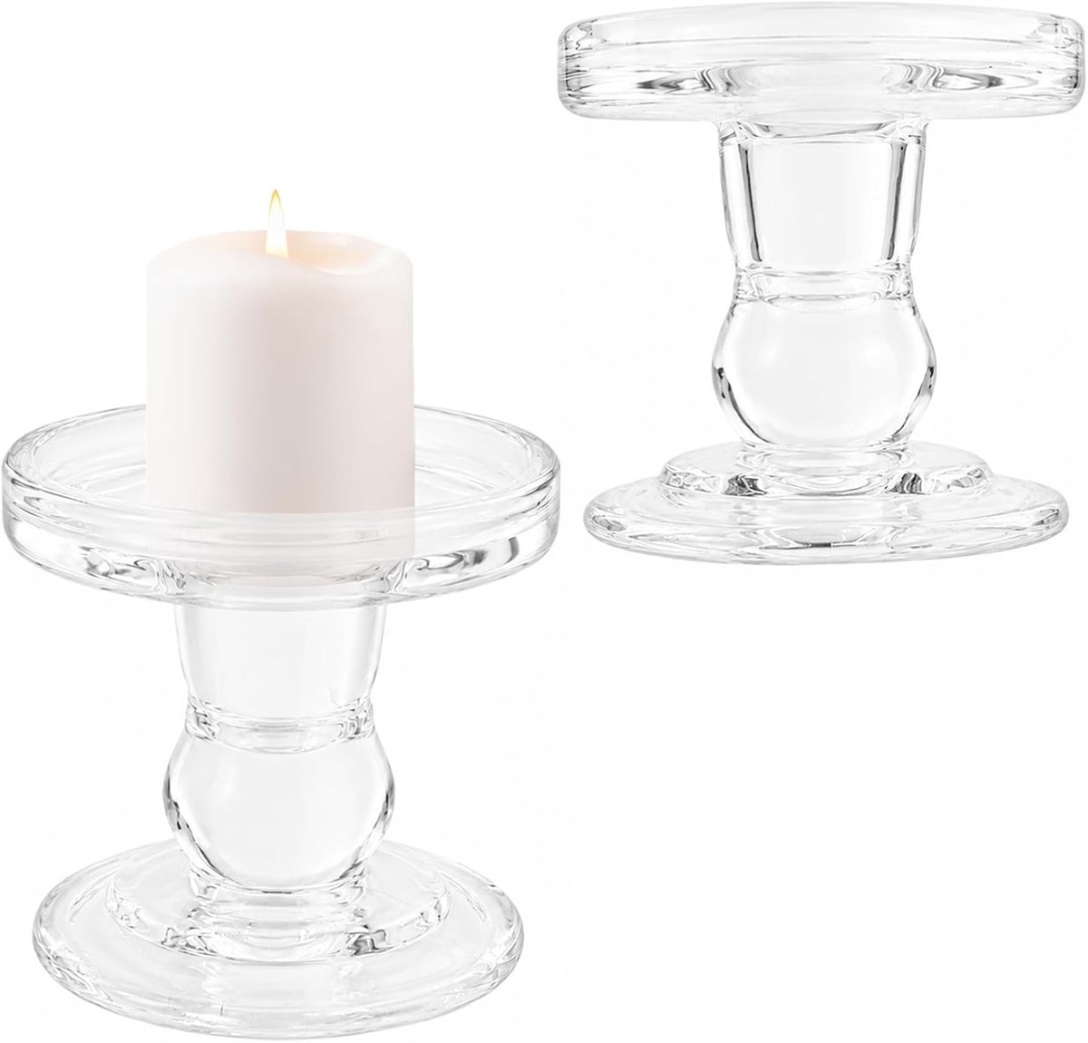 SnelShoppen - Set van 2 Transparante Glazen Theelichthouders 8,6 cm - Tafeldecoratie voor Bruiloft, Eettafel, Kerstmis - Geschikt voor Kaarsen tot 8 c