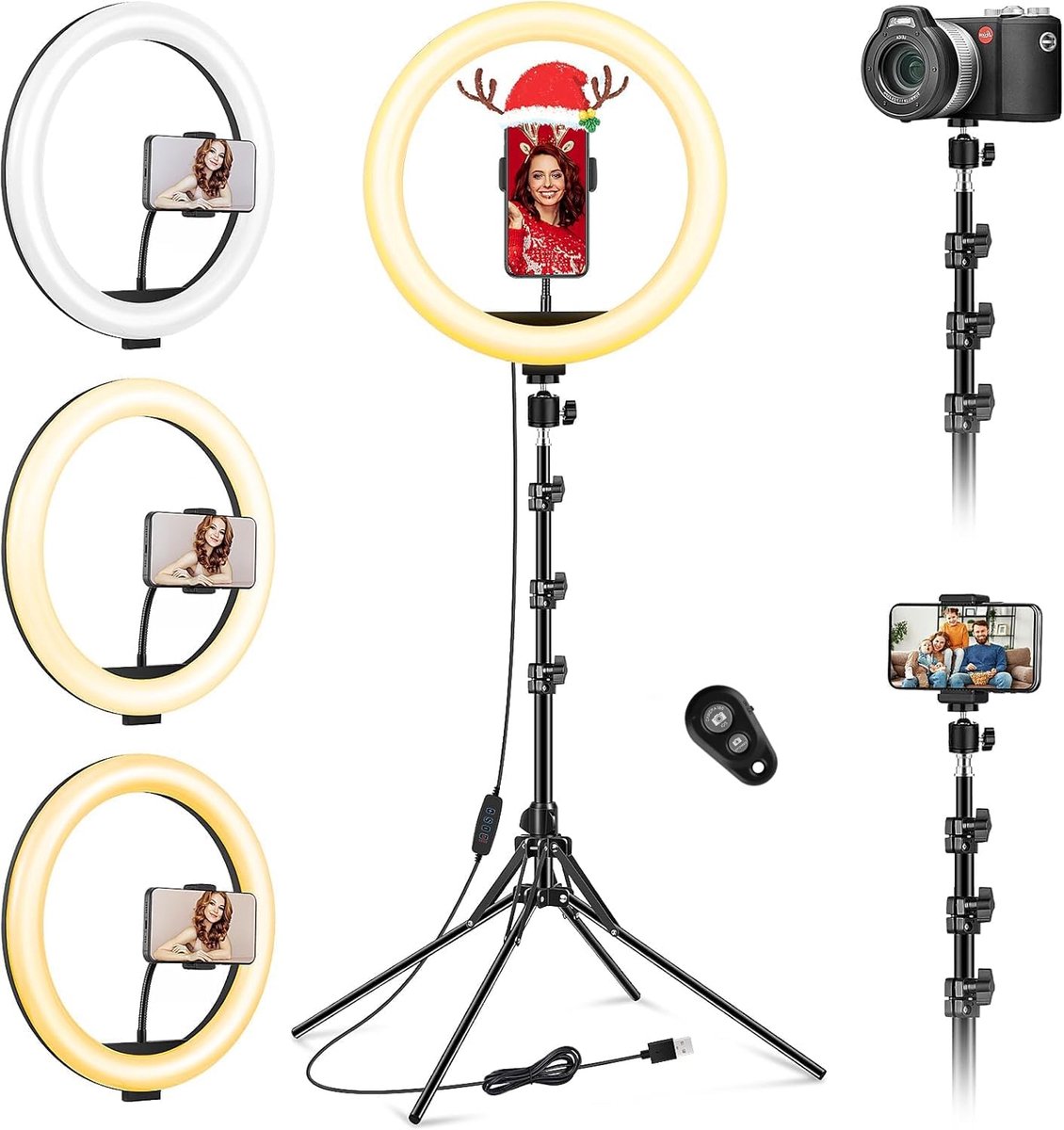 11.5 inch Professionele Ring Light met Telefoon Stand, Selfie Ring Lamp met Uitschuifbare Driepoot Stand & Telefoon Houder voor Live Stream Make-up YouTube Video, TikTok, Instagram