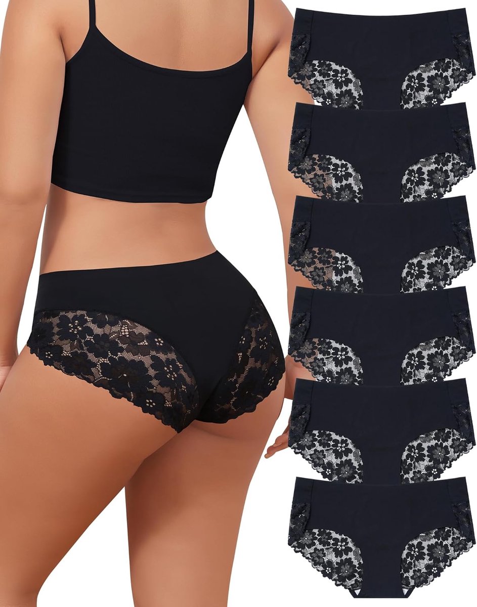 Set van 6 naadloze damesslips, kant, onzichtbaar, damesslips, comfort, slipjes en slips, sexy ondergoed, hipster, multipack S-XL