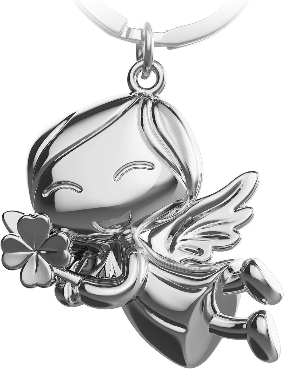 Beschermengel sleutelhanger Lucky met klaverblad - geluksbrenger van metaal - geluksbrenger auto engel hanger - cadeau veel geluk, zilver (zilver) - FB_Lucky_S