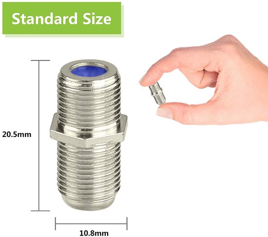 satellietkabelconnector, RG6 coaxiale bus naar bus, nikkelcoating, coaxkabelconnector voor coaxkabel, antennekabel, satellietkabel, 10 stuks — afbeelding 5