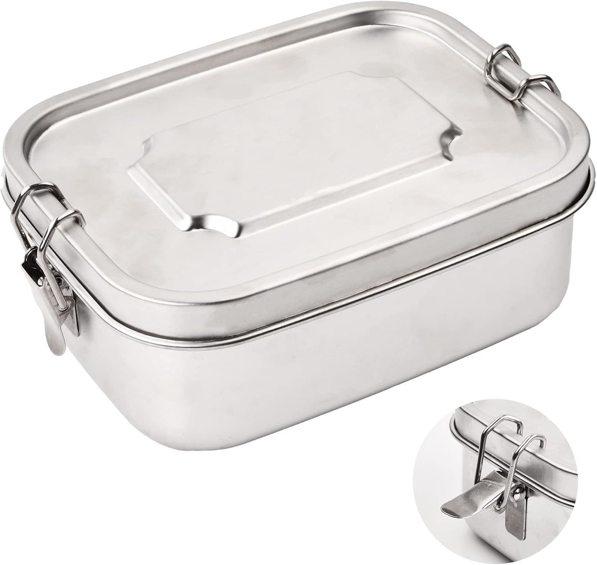 lunchbox van roestvrij staal, 800 ml, lekvrije broodtrommel met 2 vakken, broodtrommel met scheidingswand, BPA-vrij, voor kinderen en volwassenen, vaatwasmachinebestendig, 16,5 x 12,7 x 6,3 cm, zilver