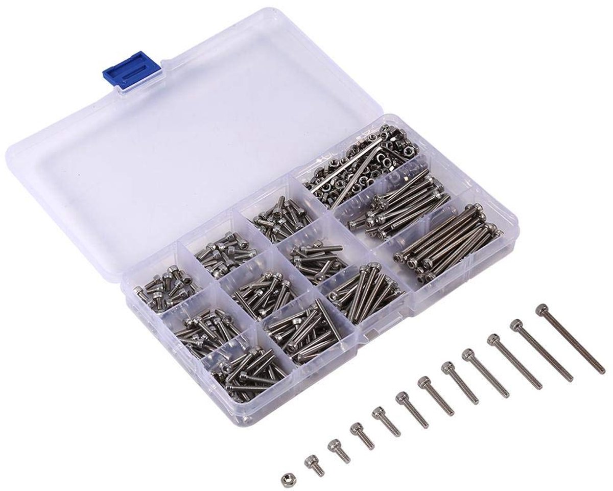440 stuks M3 binnenzeskantschroeven roestvrij staal schroeven moeren assortiment kit
