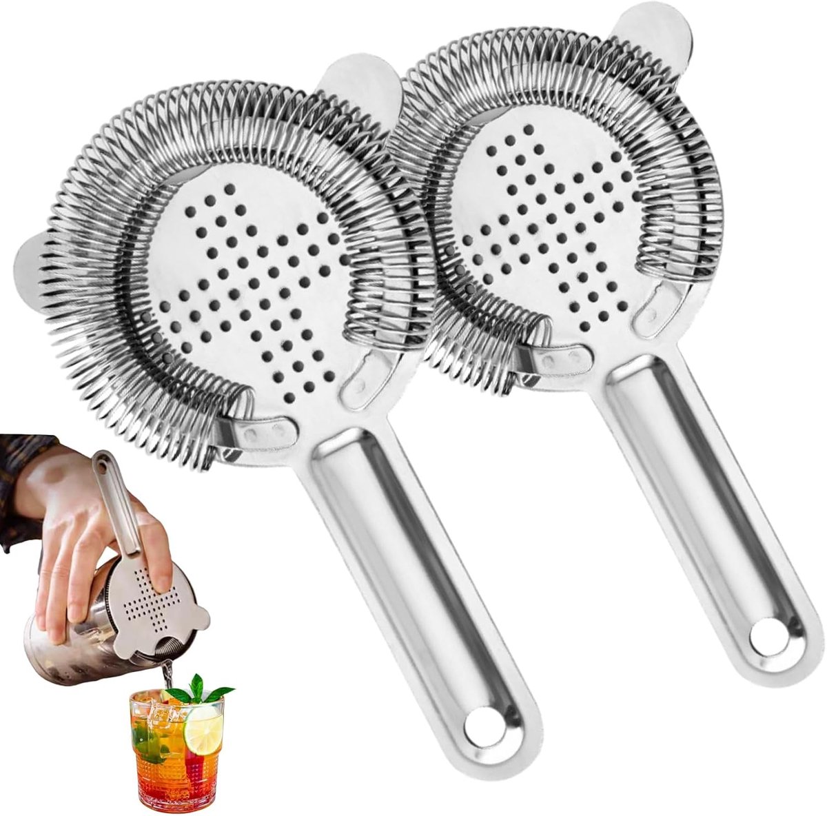Cocktailzeef van roestvrij staal, 2 stuks boterbier met filterzeef met veer, gereedschap voor dranken, bar, party, club