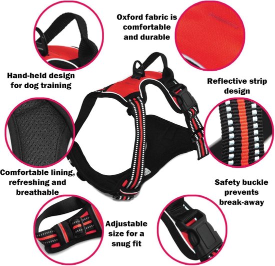 Hondentuigje voor middelgrote honden, anti-trek huisdierenharnas, verstelbaar, zacht gevoerd huisdierenvest, Y-vormig harnas, hondenharnas, gemakkelijke handgreep, voor training of wandelen, — afbeelding 2