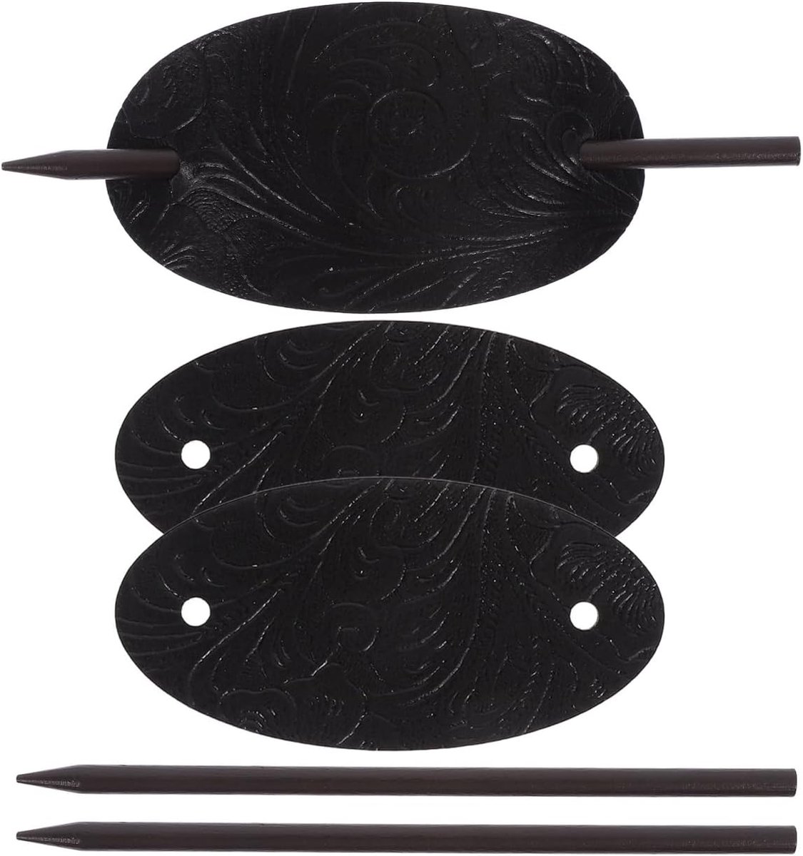 Lederen haarspeld met stok, haarknoophouder, paardenstaart-speld, hoofddeksel voor de meeste types, golvend, krullend, 3 stuks