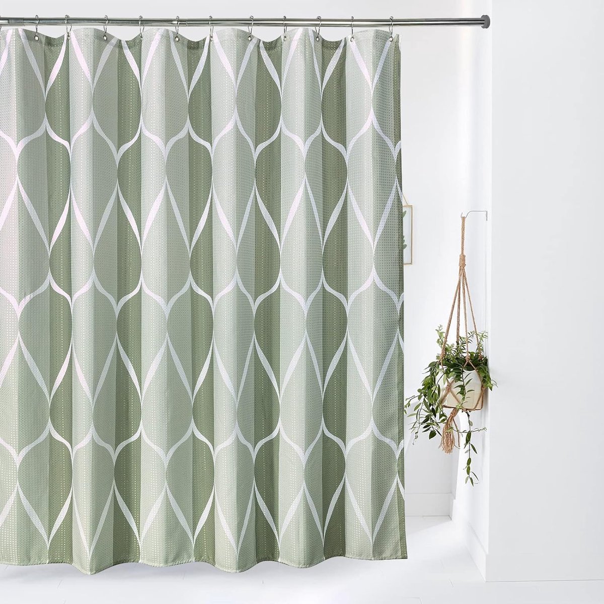 Douchegordijn Geometrisch Waterdicht met Metalen Douchegordijnringen - Anti-schimmel Stoffen Textiel Badkamer Gordijn Zwaar Badgordijn voor Badkamer Douchecabine - 182 x 182 cm (Groen)