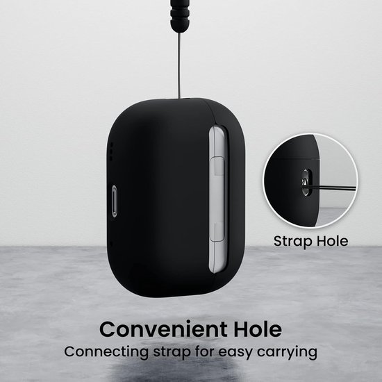 Compatibel met Airpods Pro 2 hoesje (2022), beschermende vloeibare siliconen hoes voor Airpods Pro 2e generatie met sleutelkoord zachte huid voorkant led zichtbaar-zwart van compatibel — afbeelding 2