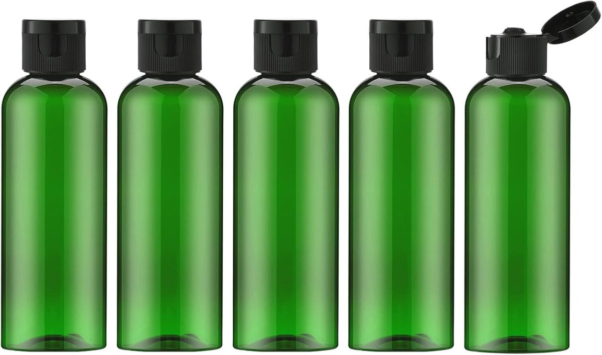 100 ml lege fles met flip cap (5 stuks), navulbare reisfles voor cosmetica met trechter (groen)