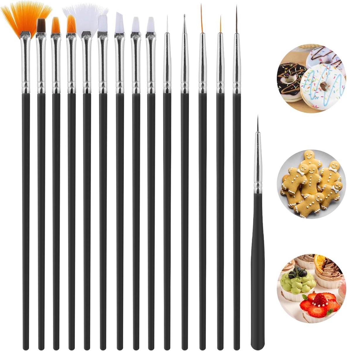 15 Stks Cake Schilderen Borstels voor Cake Decoreren, Voedsel Veilig Verf Borstel, Cookie Fondant Suiker DIY Gereedschap Set (Roze/Zwart) (zwart)