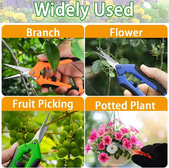 Professionele Snoeischaar - Tuin Schaar - Planten Snoeien - Roestvrij Staal - 3 Stuks - Groen Blauw Oranje — afbeelding 5