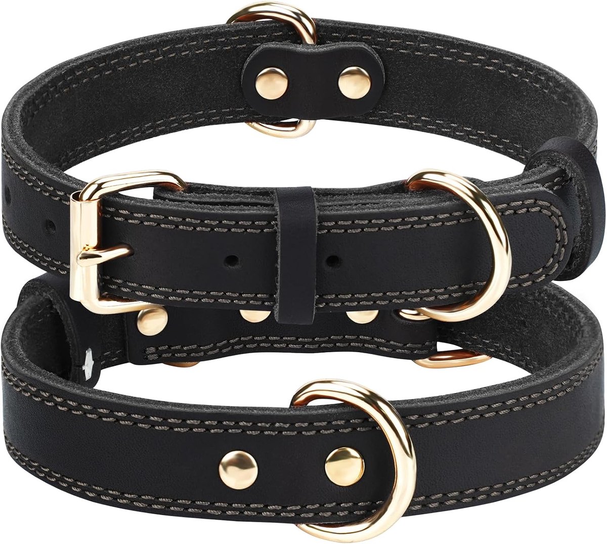 Echt lederen hondenhalsband met metalen gesp, zwaar belastbare, zachte en duurzame lederen halsband, verstelbaar, voor extra kleine honden, zwart, XS