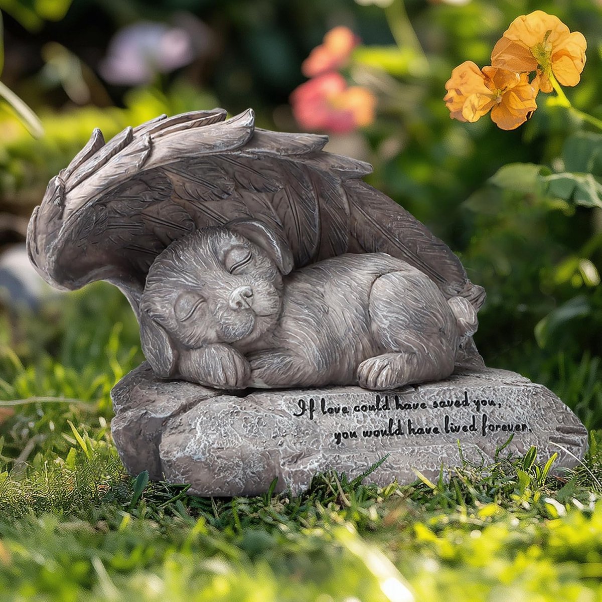engel huisdier monument graf marker eerbetoon standbeeld, huisdier herdenkstenen voor hond tuin ornament steen met engelenvleugels, honden urn huisdier verlies geschenken tuindecoratie