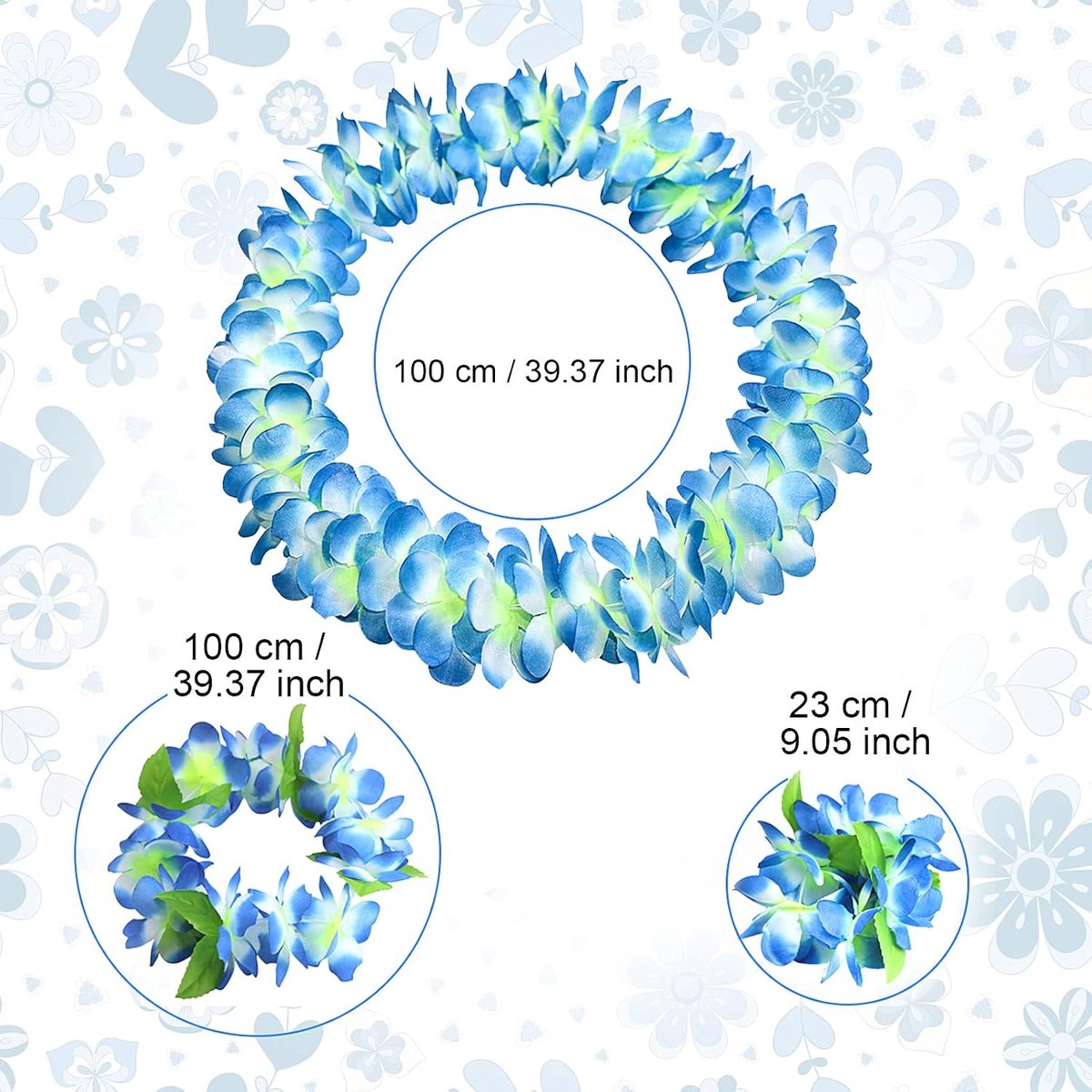 Leis en Accessoires, 5 stuks, set met bloemen slinger, halsketting, zonnebril, hoofdbanden, armbanden, voor Luau, zomer, strand, party, kostuums, decoraties, blauw, Eén maat, Kunststof Polyester