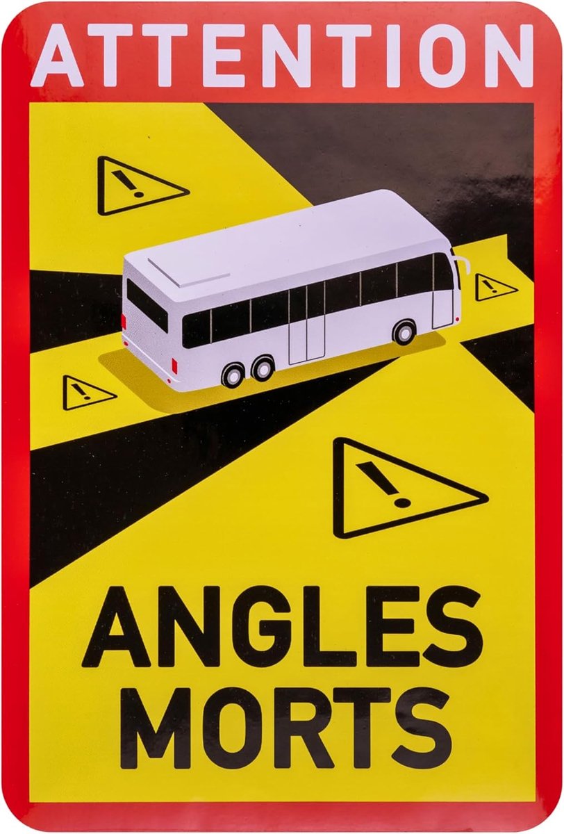 Stickers voor dode hoeken, 12 stuks, 25 x 17 cm, zelfklevende folie voor camper en bus, voorgeschreven voor auto's vanaf 3,5 ton in Frankrijk, Attention Angles Morts stickers, caravan stickers