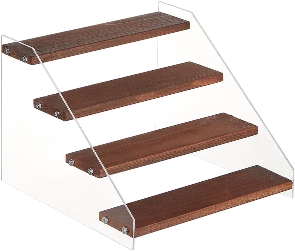 4-laags houten displaystandaard, heldere acryl display plank stijgbuis gelaagd houten cupcake stand voor verkopers cupcakes parfums snoep cosmetica decoratie, 20,5x21,5x15,8 cm