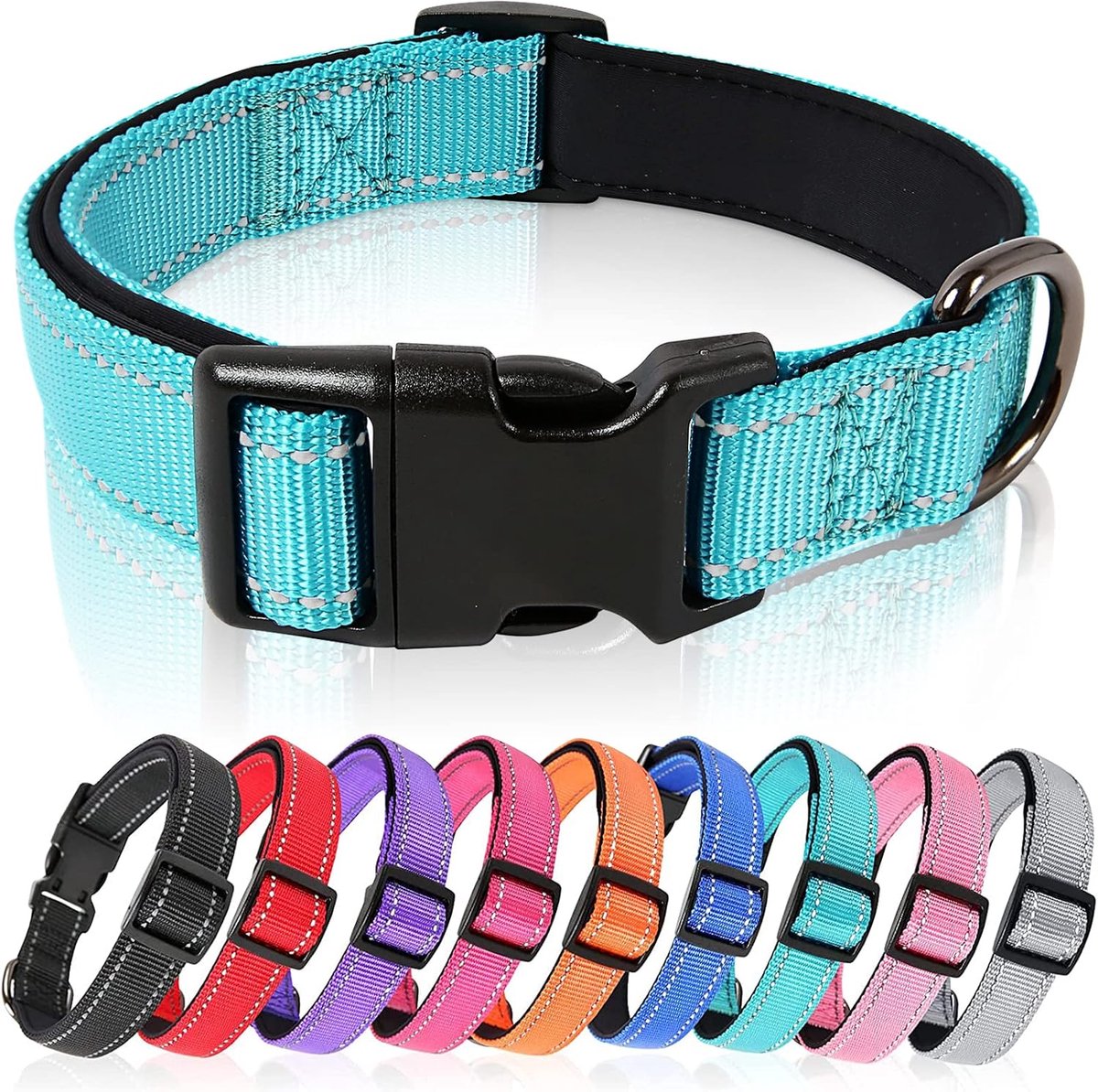 SnelShoppen - Reflecterende Hondenhalsband - Verstelbaar en Padded - Zacht Neopreen Nylon - Geschikt voor Kleine, Middelgrote en Grote Honden - Sky Bl