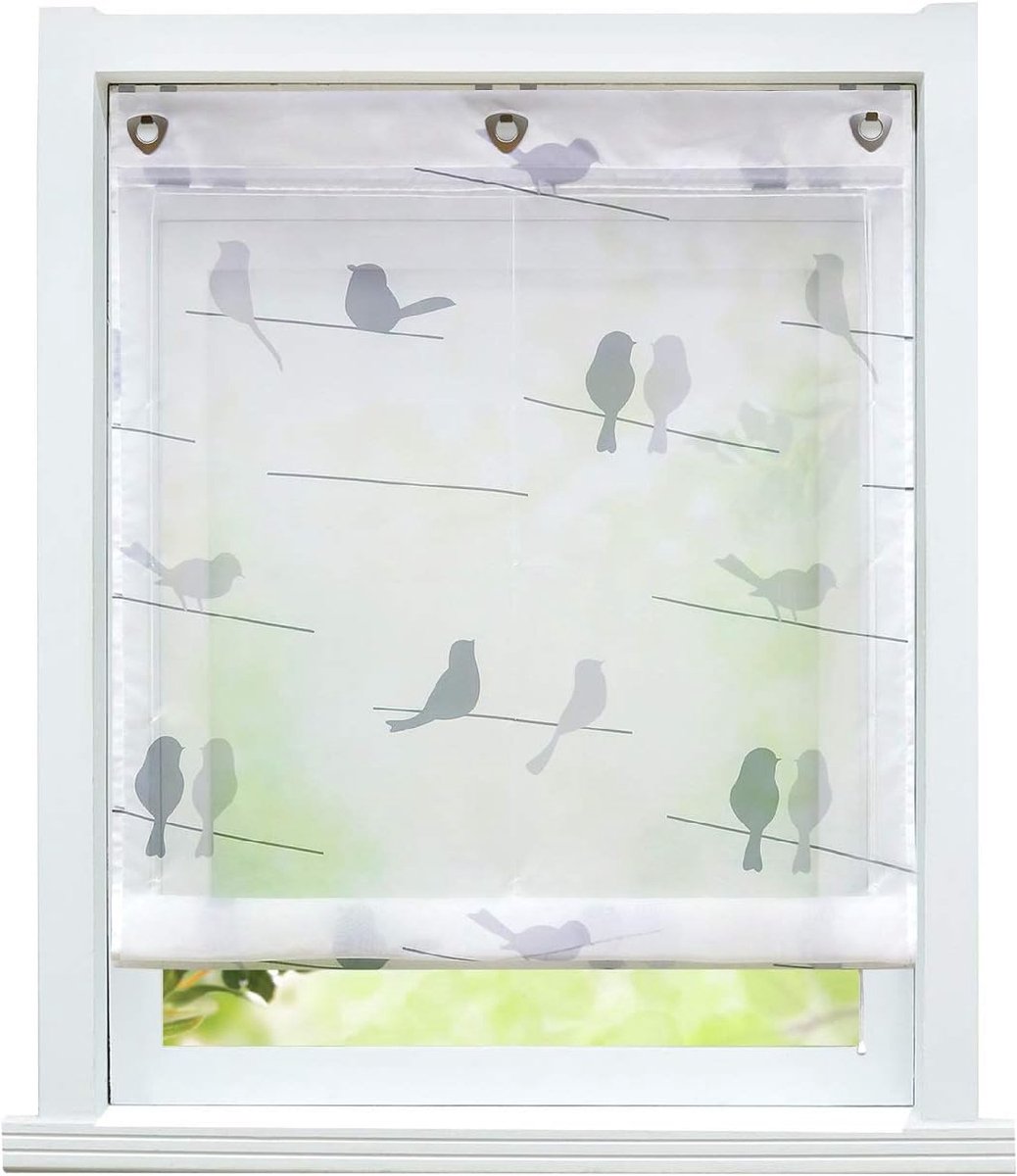Vouwgordijn zonder boren vouwgordijn met ogen transparante gordijnen met U-haken oogjesrolgordijn modern wit vogels patroon BxH 120x140cm 1 stuk
